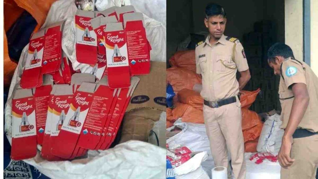 "नागपूर पोलिस बनावट गुडनाइट कारखान्यावर छापा टाकताना"