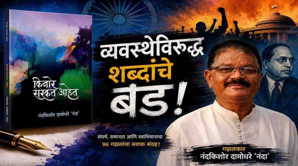 ‘किनारे सरकत आहेत’ गझलसंग्रहाचे मुखपृष्ठ आणि गझलकार नंदकिशोर दामोधरे यांचा फोटो