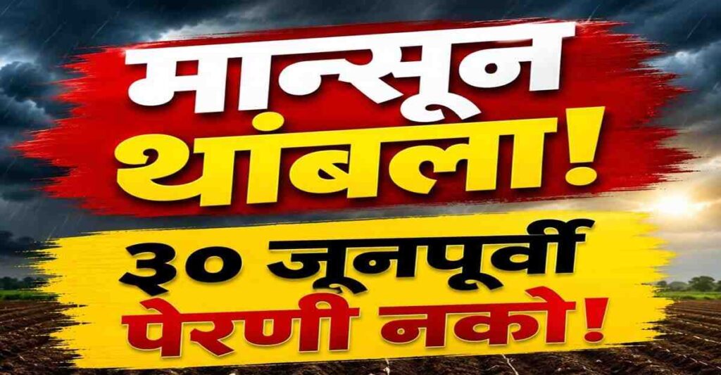 मान्सून थांबला! ३० जूनपूर्वी पेरणी नको |