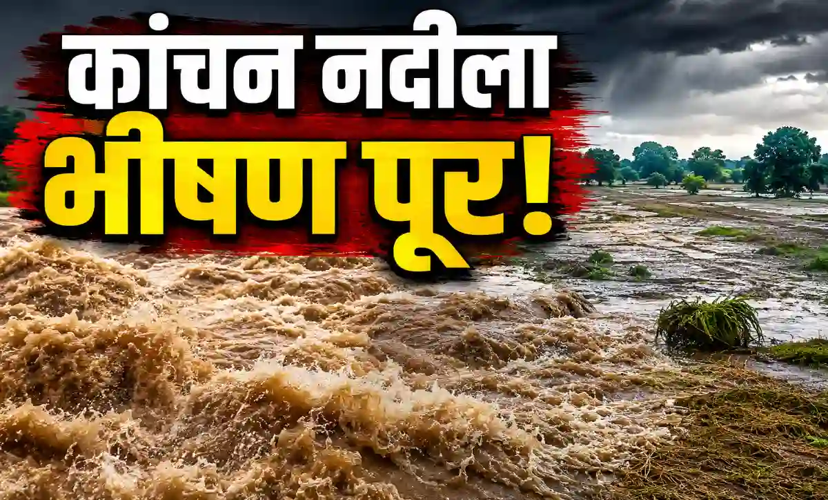 वाशिम जिल्ह्यातील रिसोड तालुक्यात कांचन नदीला आलेला पूर आणि पाण्यात बुडालेली शेती