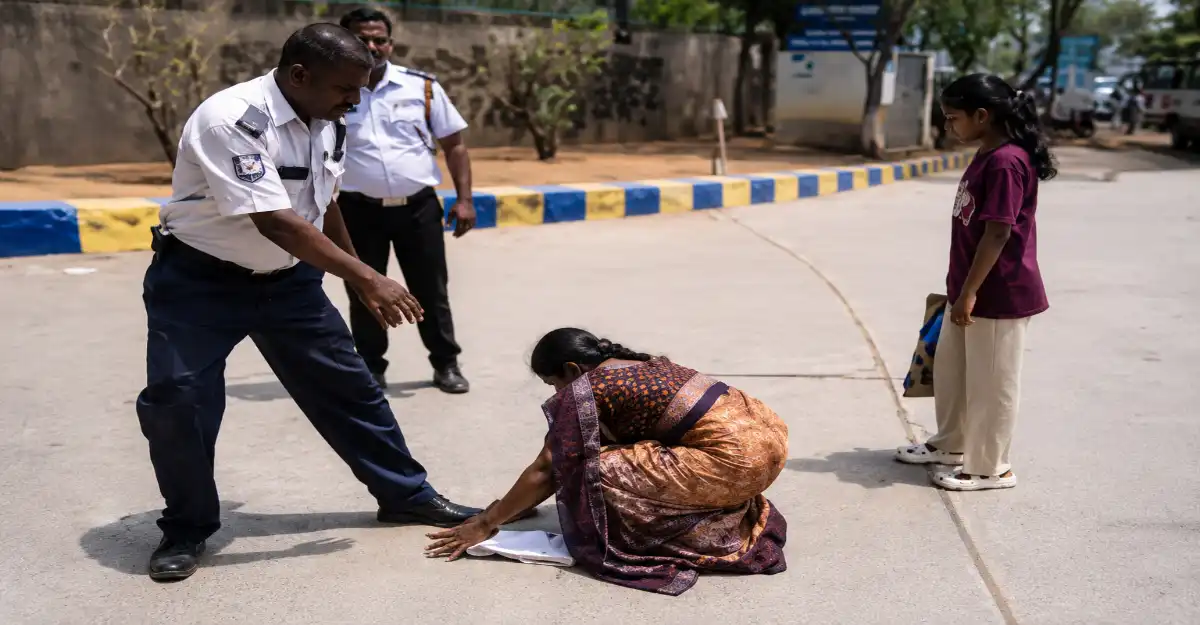 NEET परीक्षा केंद्राबाहेर मुलीला प्रवेश मिळावा म्हणून सुरक्षा रक्षकांच्या पाया पडून विनवणी करणारी आई – Viral Video