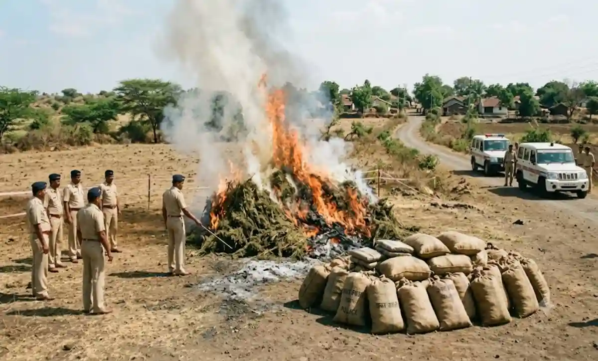 जळगाव पोलिसांनी 1.86 कोटी रुपये किमतीचा 930 किलो गांजा नष्ट करताना